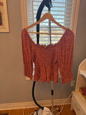 American Eagle Outfitters Rust Floral Smocked Peasant Blouse